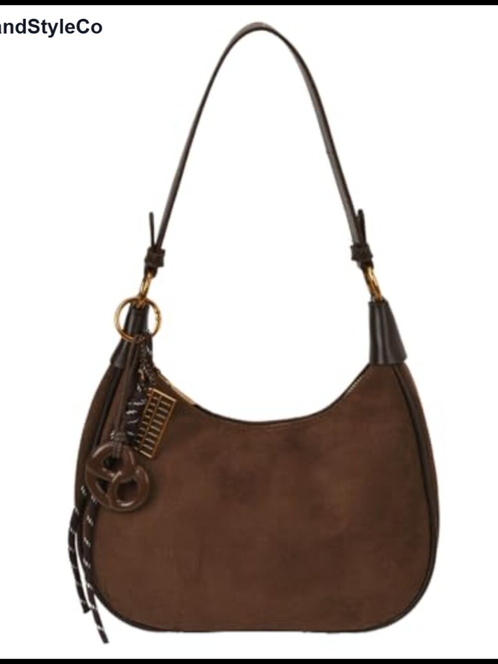 Faux Suede Hobo Crossbody Bag with Detachable Strap and Charm